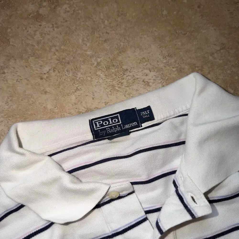 Polo by Ralph Lauren White and Blue Short Sleeve Polo Shirt - Size 2XLT